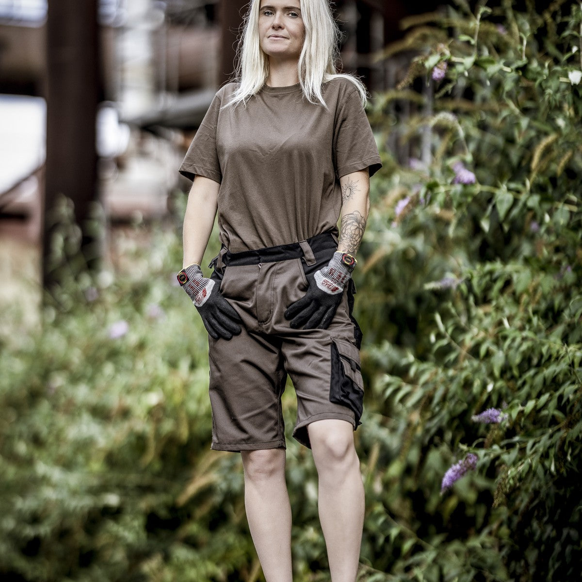 NITRAS MOTION TEX PLUS, arbejdsbukser, korte, brune / sorte