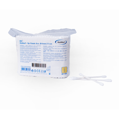 MaiMed -Tip Classic ECO (lille hoved) ikke-sterile vatpinde, pappind, 200 stk./pose | Pakke (200 stk.)