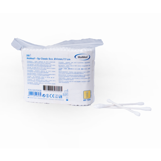 MaiMed -Tip Classic ECO (lille hoved) ikke-sterile vatpinde, pappind, 200 stk./pose | Pakke (200 stk.)
