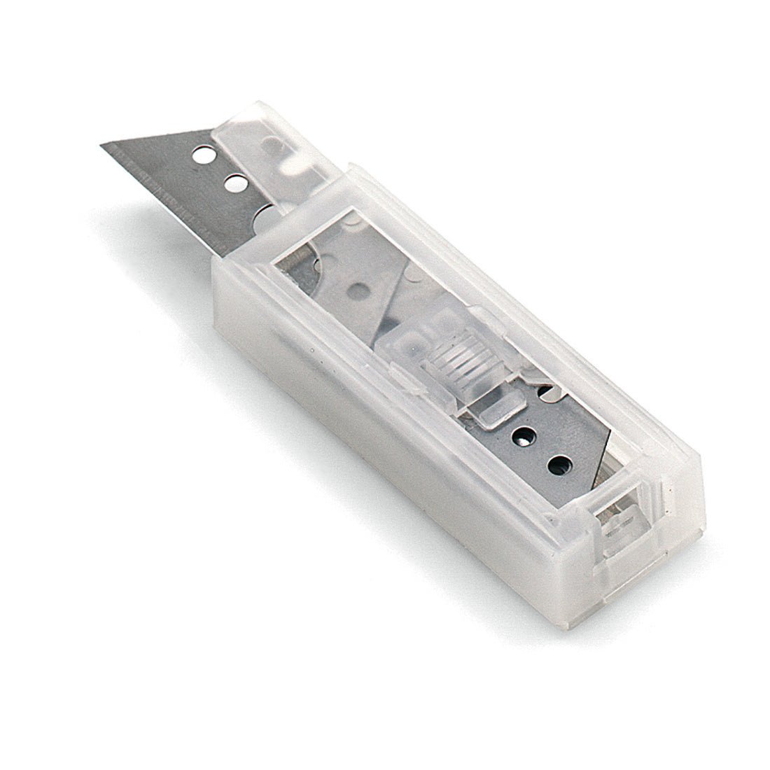 Nölle Profi Brush Trapez Dispenser med 10 reserveklinger til præcision (1 styk) fra Nölle Profi Brush Børste- & Penselteknik e.K. har et gennemsigtigt hus med en delvist udsat trekantet klinge til præcis skæring.