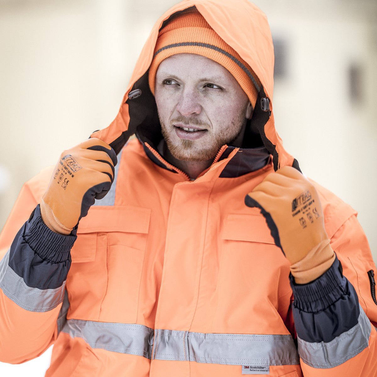 NITRAS MOTION TEX VIZ PLUS, pilotjakke med høj synlighed, neon orange/marineblå