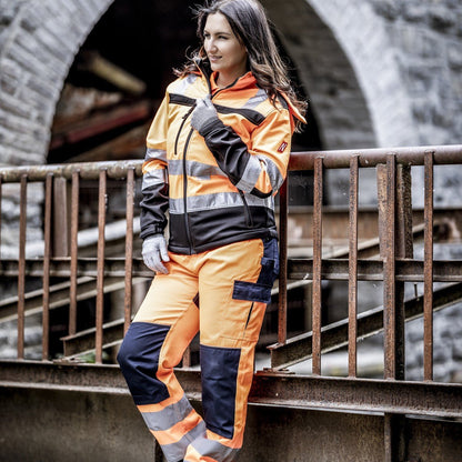 NITRAS MOTION TEX VIZ, synlig softshell-jakke, neon orange/sort