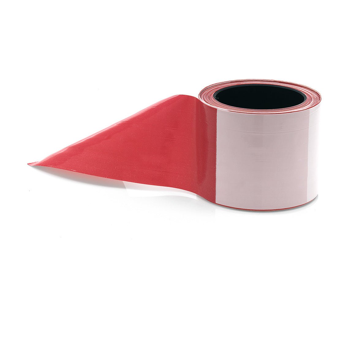 Das Nölle Profi Brush Absperrband rot/weiß (500 m x 80 mm) von Nölle Profi Brush Bürsten- & Pinseltechnik e.K. ist ein rot-weißes Absperrband, ideal zur Kennzeichnung von Gefahrenbereichen. Die Rolle steht aufrecht auf weißem Grund.