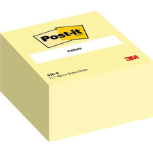 Post-it® Notes terning 636-B fra 3M Tyskland er en selvklæbende notesblok (Gul, 76 x 76 mm, 450 ark) med tydelig "notes"-tryk på forsiden, PEFC-certificeret og forsynet med Post-it logo.
