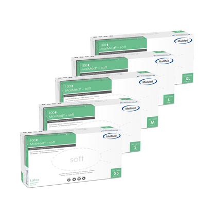 MaiMed-bløde latex undersøgelseshandsker, usterile, pulveriserede, 100 stk./æske