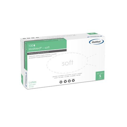 MaiMed-bløde latex undersøgelseshandsker, usterile, pulveriserede, 100 stk./æske