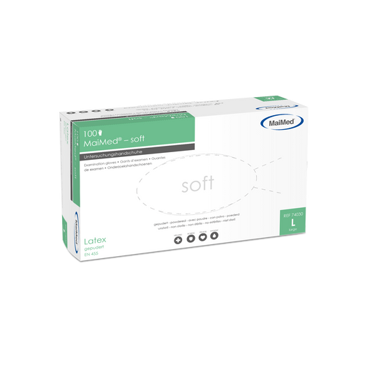 MaiMed-bløde latex undersøgelseshandsker, usterile, pulveriserede, 100 stk./æske