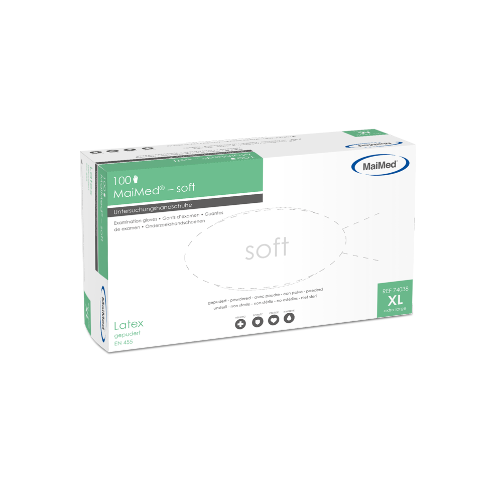 MaiMed-bløde latex undersøgelseshandsker, usterile, pulveriserede, 100 stk./æske