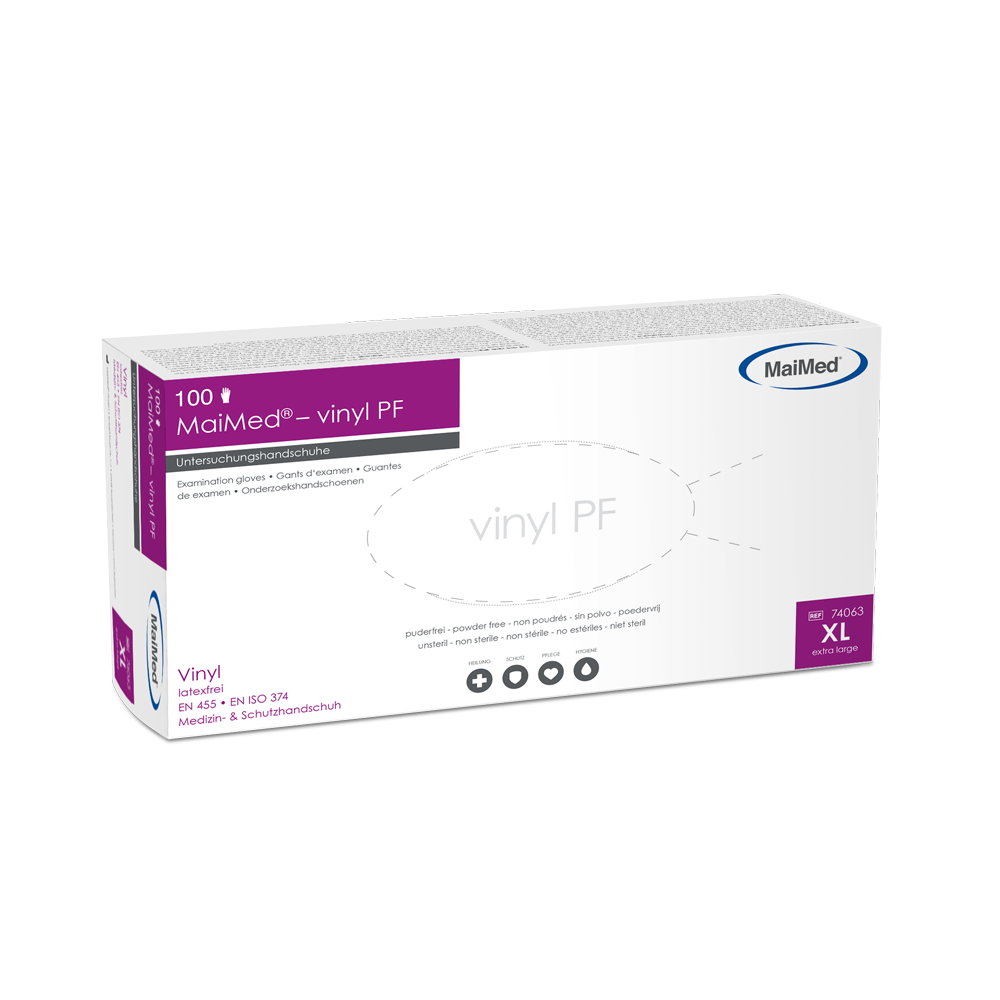 MaiMed-vinyl PF, ikke-sterile, pudderfri vinylundersøgelseshandsker, 100 stk./æske