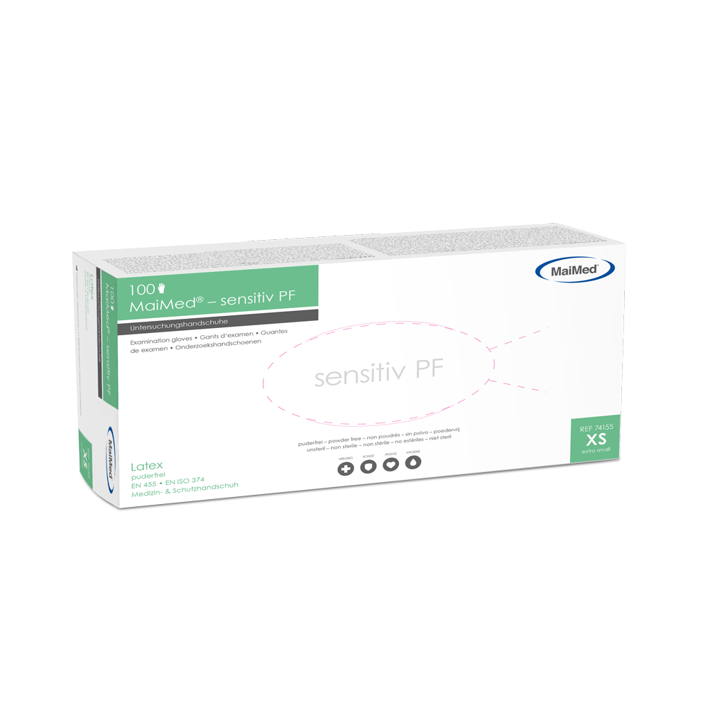 MaiMed-følsomme latex undersøgelseshandsker, ikke-sterile, pudderfri, 100 stk./æske