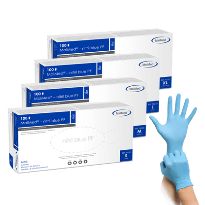 MaiMed-nitril blå PF Blå, ikke-steril, pulver. Latexfri handsker 100 stk./æske