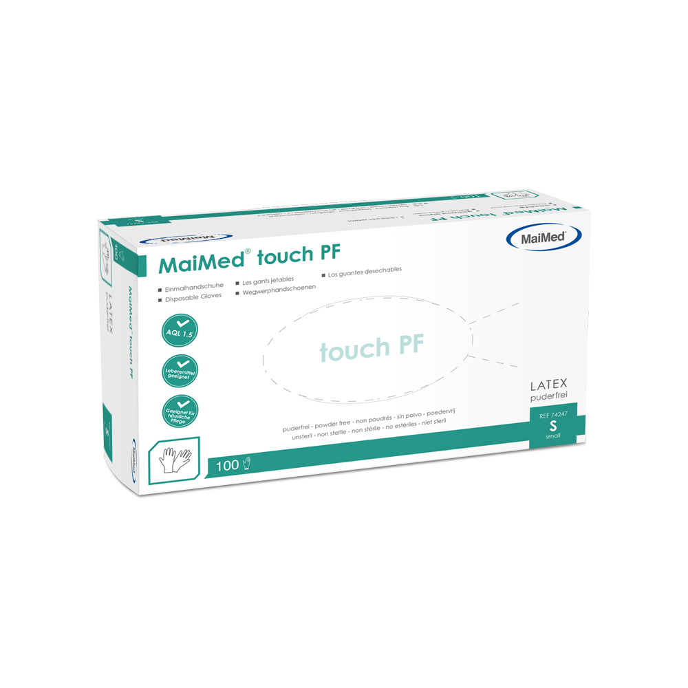 MaiMed touch PF engangs latexhandsker, pudderfri, 100 stk./æske