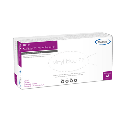 MaiMed-vinylblå PF, ikke-sterile, pudderfri vinylundersøgelseshandsker 100 stk./æske