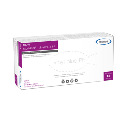 MaiMed-vinylblå PF, ikke-sterile, pudderfri vinylundersøgelseshandsker 100 stk./æske