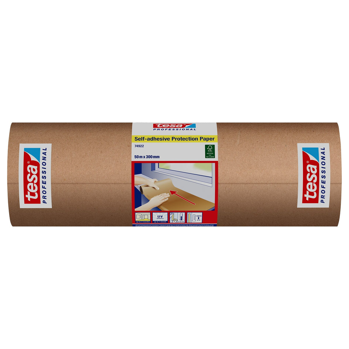 tesa Professional 74922 Selbstklebendes Schutzpapier, chamois 50 m x 300 mm