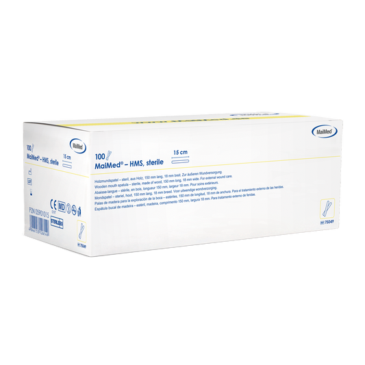 MaiMed - HMS steril træmundspressor, 15cm lang, 100x1 stk. sterilt pakket | Æske (100 stk.)