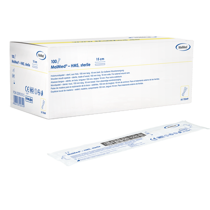 MaiMed - HMS steril træmundspressor, 15cm lang, 100x1 stk. sterilt pakket | Æske (100 stk.)