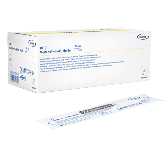 MaiMed - HMS steril træmundspressor, 15cm lang, 100x1 stk. sterilt pakket | Æske (100 stk.)