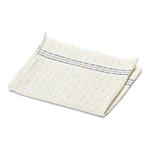 Das Nölle Profi Brush Waffeltuch aus Baumwolle (35 x 35 cm, saugfähig, 1 Stück) von Nölle Profi Brush Bürsten- & Pinseltechnik e.K. zeichnet sich durch ein gefaltetes, cremefarbenes Baumwollmuster mit blau-rot gestreiftem Rand auf weißem Grund aus.