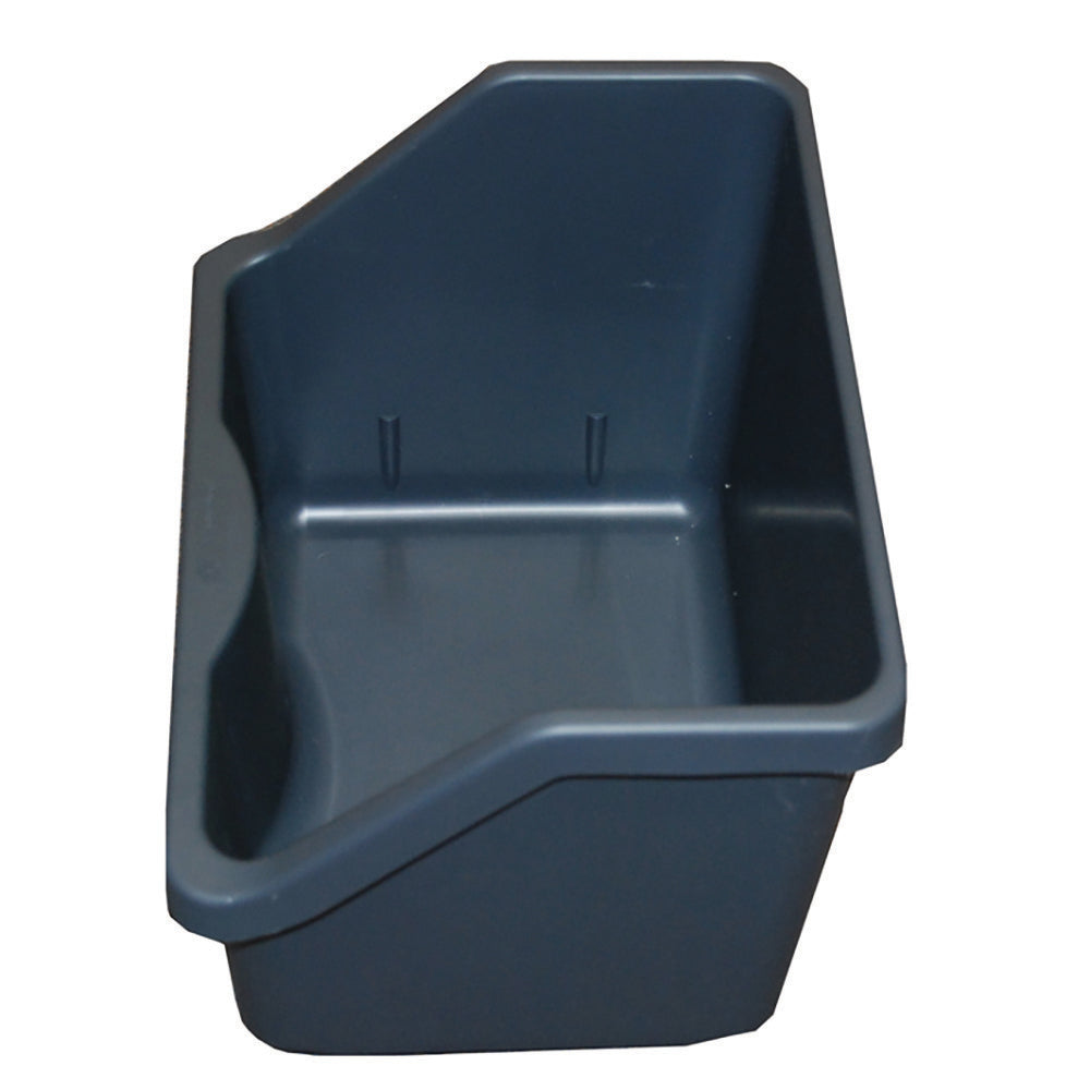 Den TASKI halvskuffe fra Diversey Deutschland GmbH & Co. OHG (Art. 7517279, 1 stk.), kræver en styreskinne, er mørkegrå, lavet af plastik og tilbyder smart opbevaringsorganisation - vist skråt på hvid baggrund.