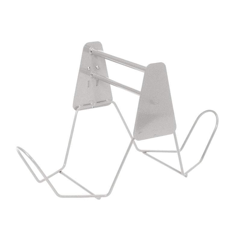 Et minimalistisk stativ lavet af sølvfarvet metaltråd med vinklede arme og en flad bagside, perfekt til at holde TASKI vådmoppeholderen fra Diversey Deutschland oprejst under rengøring, når den bruges med 15-liters spande (7517292/7517293) og pressen (7517291).