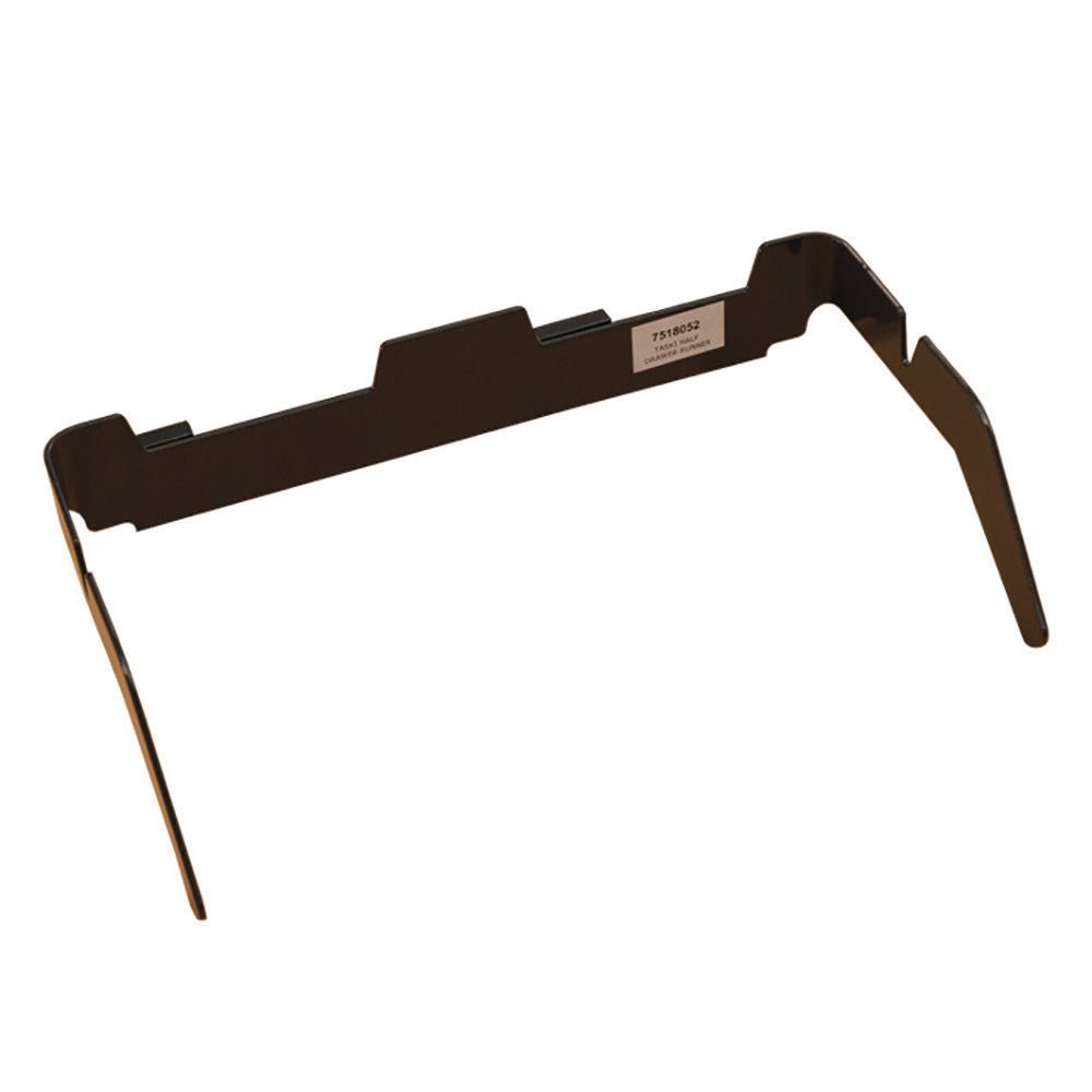 Den TASKI føringsskinne til halvskuffer (øverst) fra Diversey Deutschland GmbH & Co. OHG, til halvskuffe 7517250, er en sort metalbeslag med vinklede arme og etiket, ideel som en holdbar føringsskinne. Pakken indeholder 1 styk.