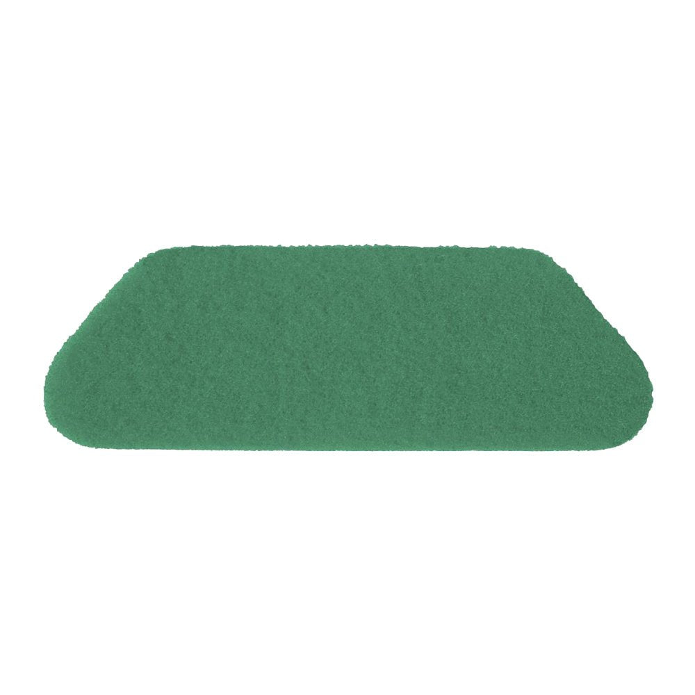 En grøn, rektangulær TASKI Americo S-Pad 45 x 15 cm fra Diversey Deutschland GmbH & Co. OHG til våd- eller tør rengøring er afbildet foran en hvid baggrund.