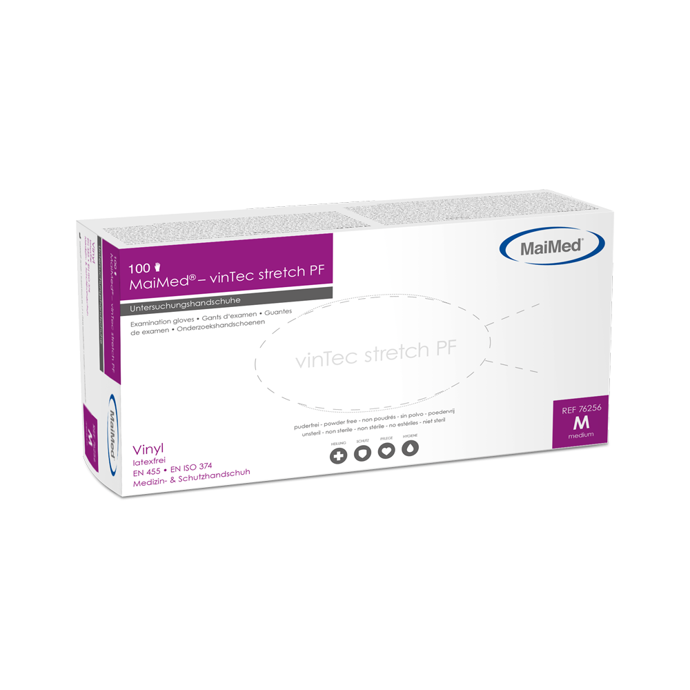 MaiMed-vinTec Stretch PF, ikke-sterile, puddervinyl undersøgelseshandsker 100 stk./æske