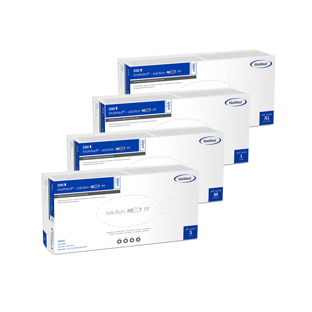 MaiMed-løsning næste hvide nitrilhandsker, ikke-sterile, latexfrie, 200 stk./æske