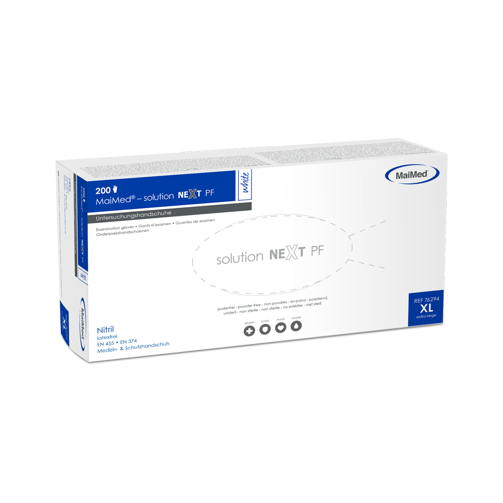 MaiMed-løsning næste hvide nitrilhandsker, ikke-sterile, latexfrie, 200 stk./æske