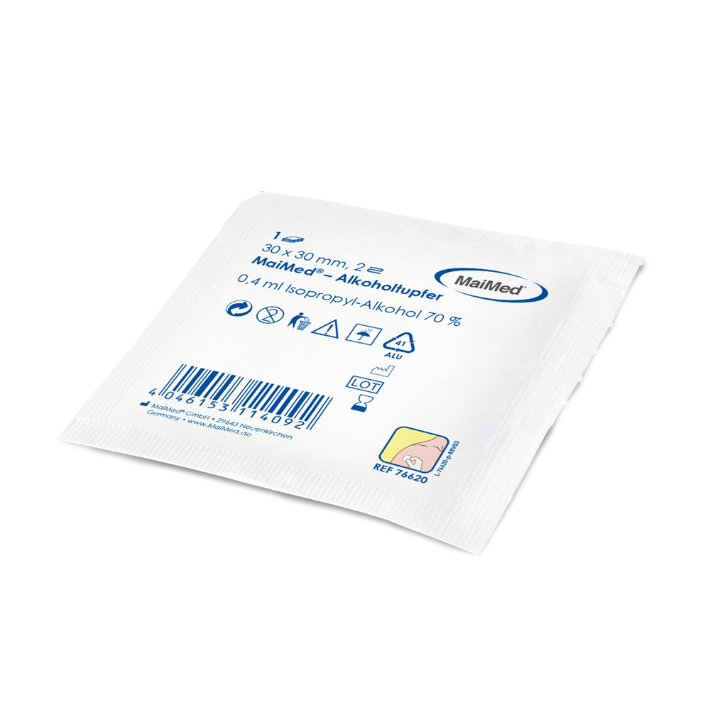 Meditrade alcohol swab 30 x 30 mm white non -woven fabric two -layer | Boks (100 stykker)