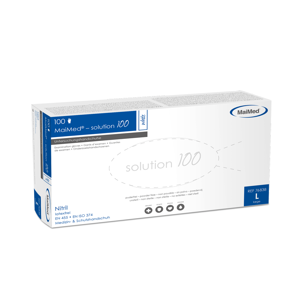 MaiMed-solution 100 hvid ikke-steril, pf latexfri handske, hvid, 100 stk./æske