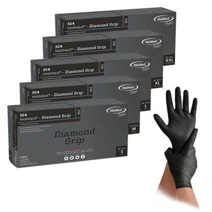 MaiMed-Diamond Grip sort, ikke-steril, pf latexfri nitrilhandske