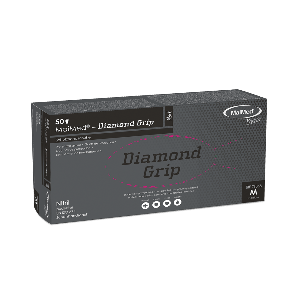 MaiMed-Diamond Grip sort, ikke-steril, pf latexfri nitrilhandske