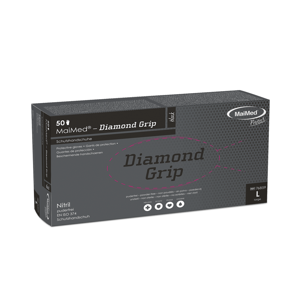 MaiMed-Diamond Grip sort, ikke-steril, pf latexfri nitrilhandske