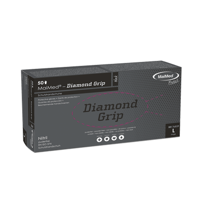 MaiMed-Diamond Grip sort, ikke-steril, pf latexfri nitrilhandske