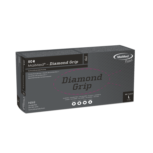 MaiMed-Diamond Grip sort, ikke-steril, pf latexfri nitrilhandske