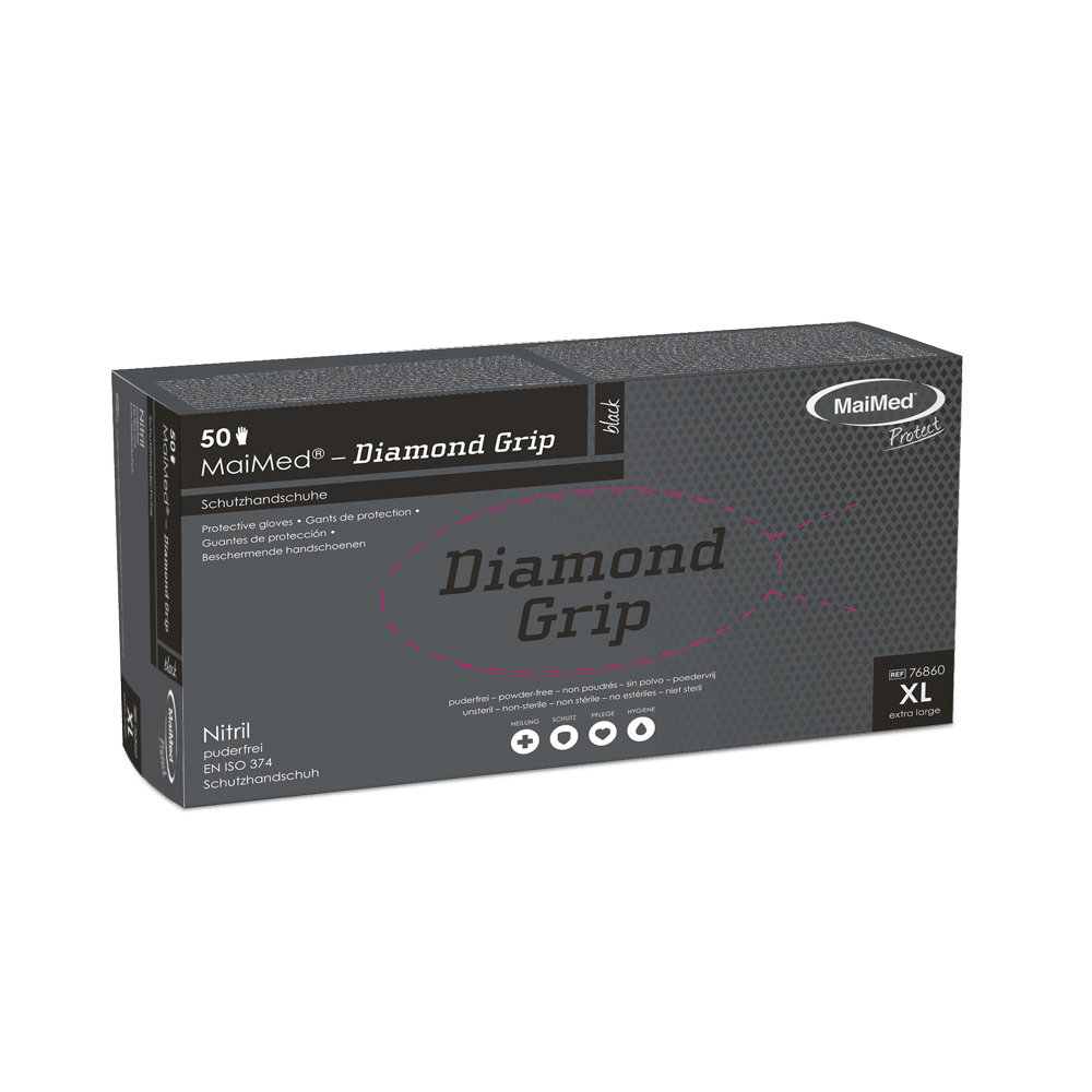 MaiMed-Diamond Grip sort, ikke-steril, pf latexfri nitrilhandske