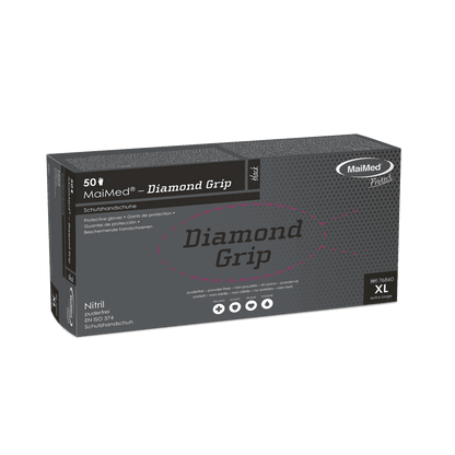 MaiMed-Diamond Grip sort, ikke-steril, pf latexfri nitrilhandske