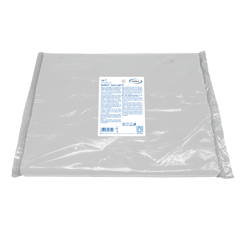 MaiMed-Forklæde Light PE, forklæde af PE 75x120cm hvid, 100 stk./pak, blokeret, glat overflade | Pakke (100 stk.)