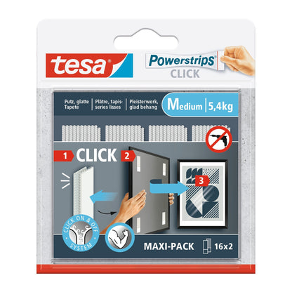 tesa Powerstrips Click Klett-Klebepads, weiß 16 x 2 m