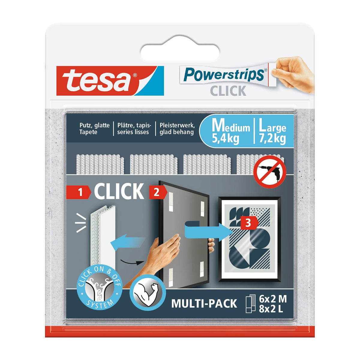 tesa Powerstrips CLICK Multi, 6 Paar M + 8 Paar L, weiß