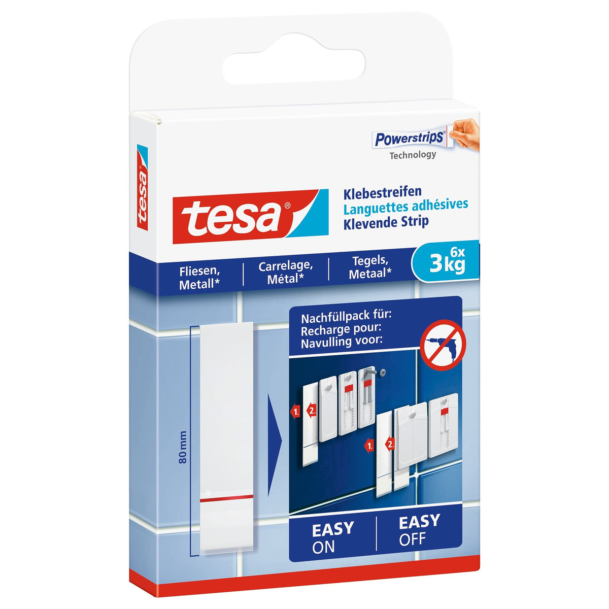 tesa klæbebånd til fliser og metal, hvidt, op til 3 kg