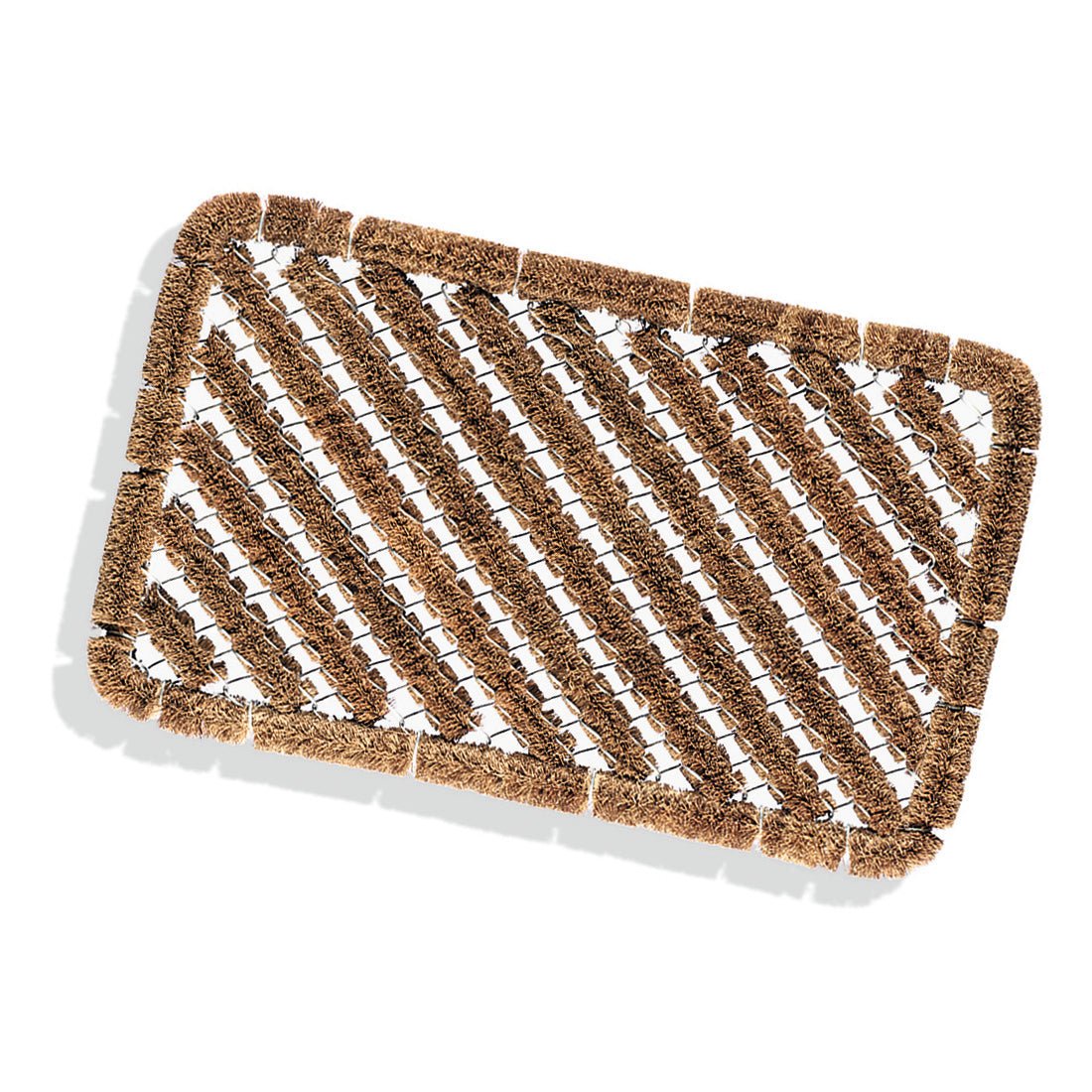 Nölle Profi Brush kokos-trådnetmåtte (59x39 cm) fra Nölle Profi Brush Børste- & Penselteknik e.K. har skrå børster og en tyk kokoskant - ideel til have- og gør-det-selv-projekter; afbildet på hvid baggrund.