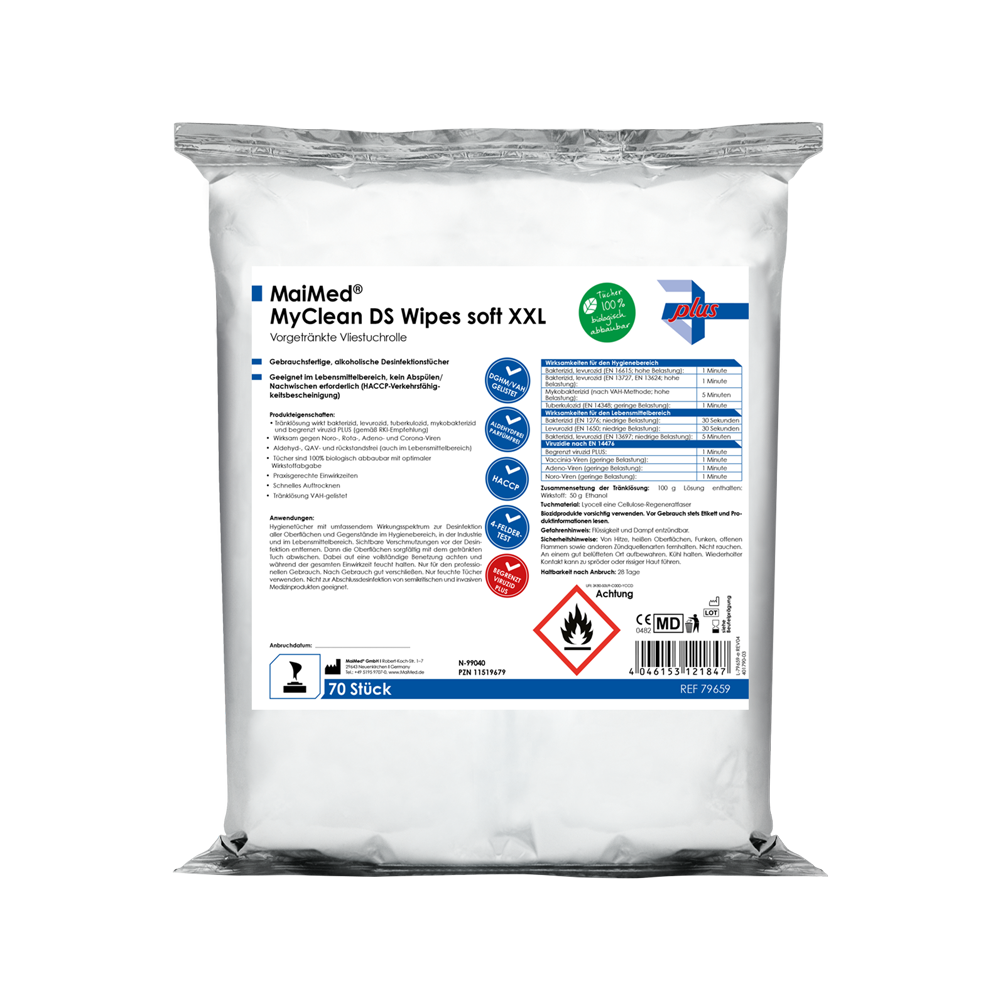MaiMed MyClean DS Wipes soft XXL - 70 ark gennemblødt med MaiMed MyClean DS | Pakke (70 ark)