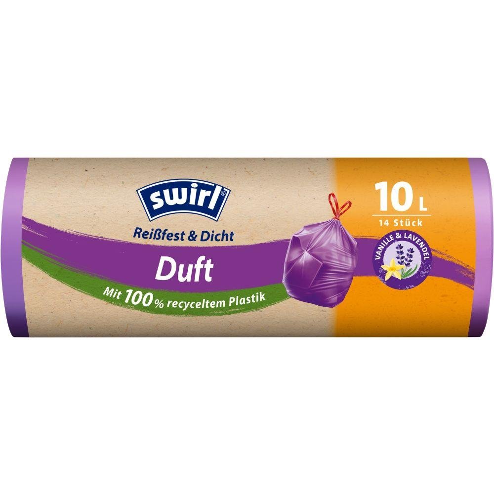 En rulle Swirl duftskraldeposer vanilje-lavendel 10l rivefast & tæt oprejst (14 poser) fra Melitta Europa GmbH & Co. KG tilbyder stærke, lækagesikre skraldeposer med vanilje-lavendel-duft og tysk emballage.