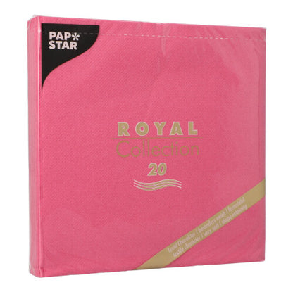 En pakke PAPSTAR 20 servietter "ROYAL Collection" 1/4-fold (40x40 cm) fra PAPSTAR GmbH i rosa med gylden og hvid skrift - ideel til smarte borddekorationer.
