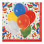 Verschönern Sie Ihre Party mit den 100 PAPSTAR-Servietten im 3-lagigen 1/4-Falz (33 x 33 cm) der PAPSTAR GmbH mit einem fröhlichen Design aus Luftballons, Konfetti, Luftschlangen, rotem Rand und bunten Punkten auf weißem Hintergrund.