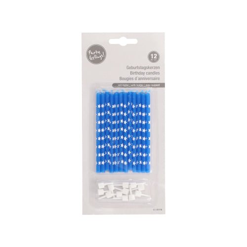 En blisterpakning med 12 PAPSTAR GmbH fødselsdagslys, 10 cm, farverigt sorteret med holdere. Ideelle til enhver fødselsdagsfest, praktisk pakket.