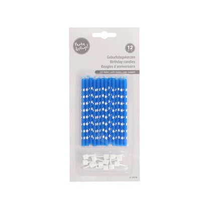 En blisterpakning med 12 PAPSTAR GmbH fødselsdagslys, 10 cm, farverigt sorteret med holdere. Ideelle til enhver fødselsdagsfest, praktisk pakket.